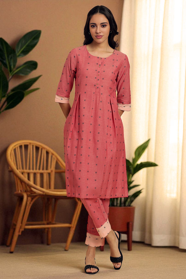 Red Printed Rayon Pleated Kurta And Pants Co-Ord Set