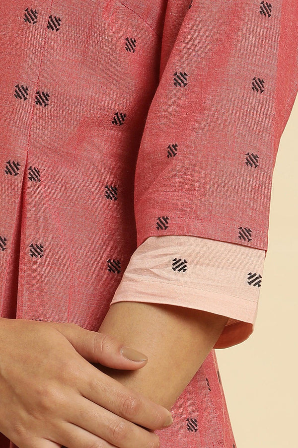 Red Printed Rayon Pleated Kurta And Pants Co-Ord Set