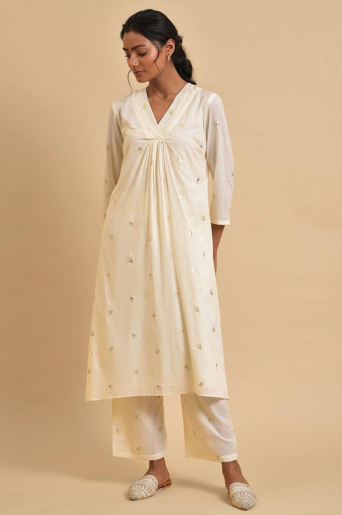 Ecru Anaar Print kurta Set With Inner - wforwoman