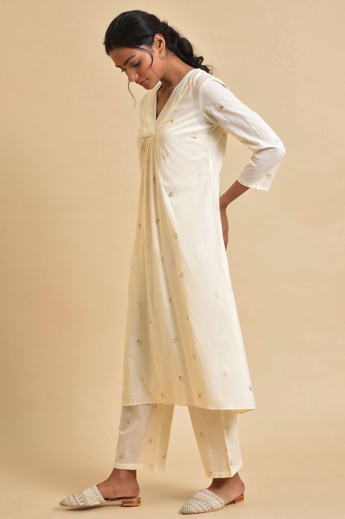 Ecru Anaar Print kurta Set With Inner - wforwoman