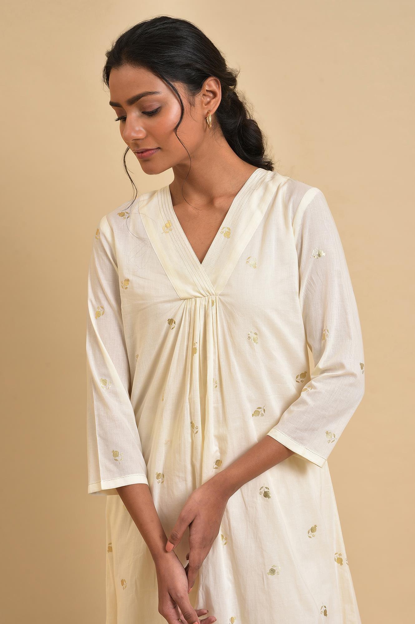 Ecru Anaar Print kurta Set With Inner - wforwoman