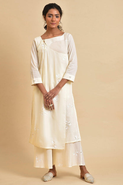 Ecru Floral Printed kurta Co-Ord Set - wforwoman