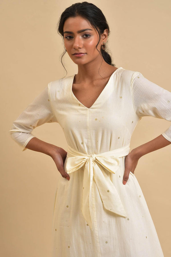 Ecru Gold Polka Dot Print kurta Co-Ord Set