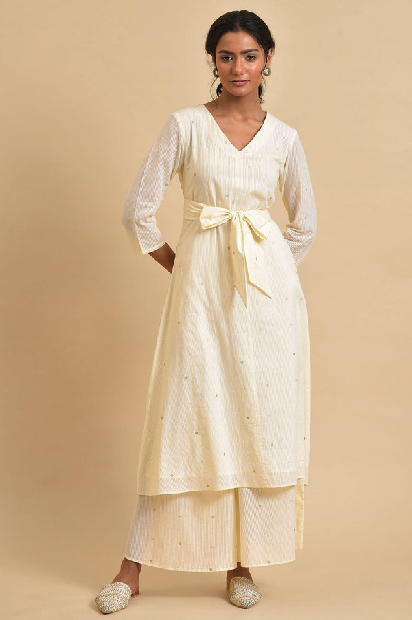 Ecru Gold Polka Dot Print kurta Co-Ord Set