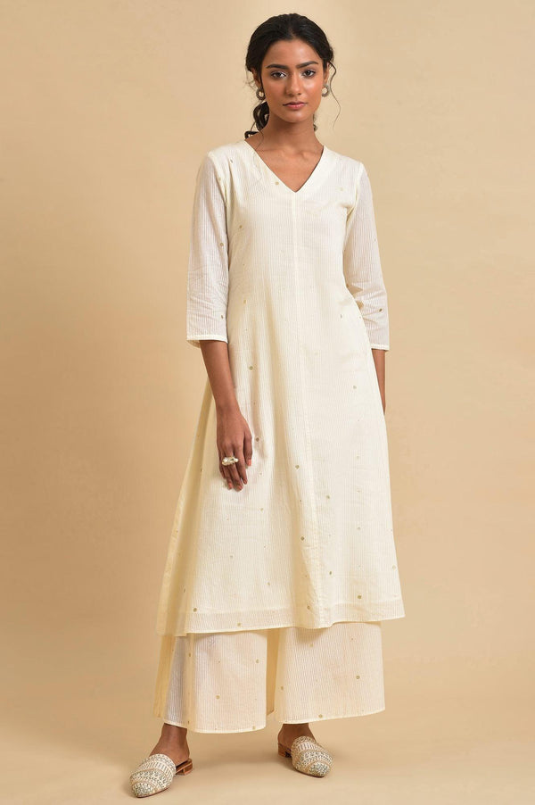 Ecru Gold Polka Dot Print kurta Co-Ord Set