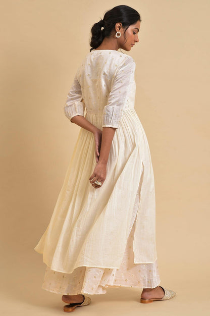 Ecru Floral Printed Festive kurta Set - wforwoman