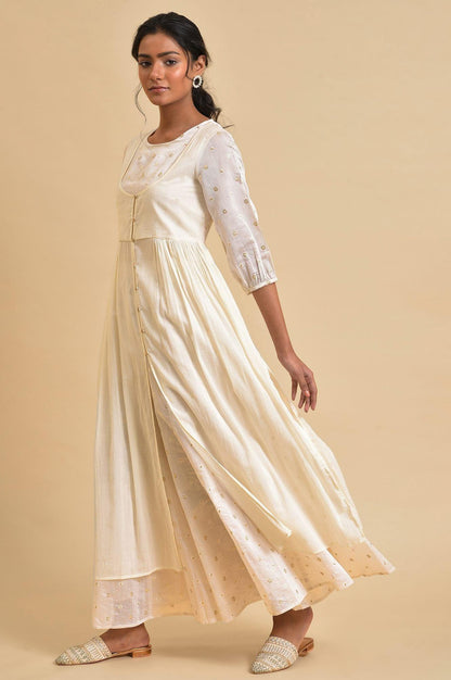 Ecru Floral Printed Festive kurta Set - wforwoman