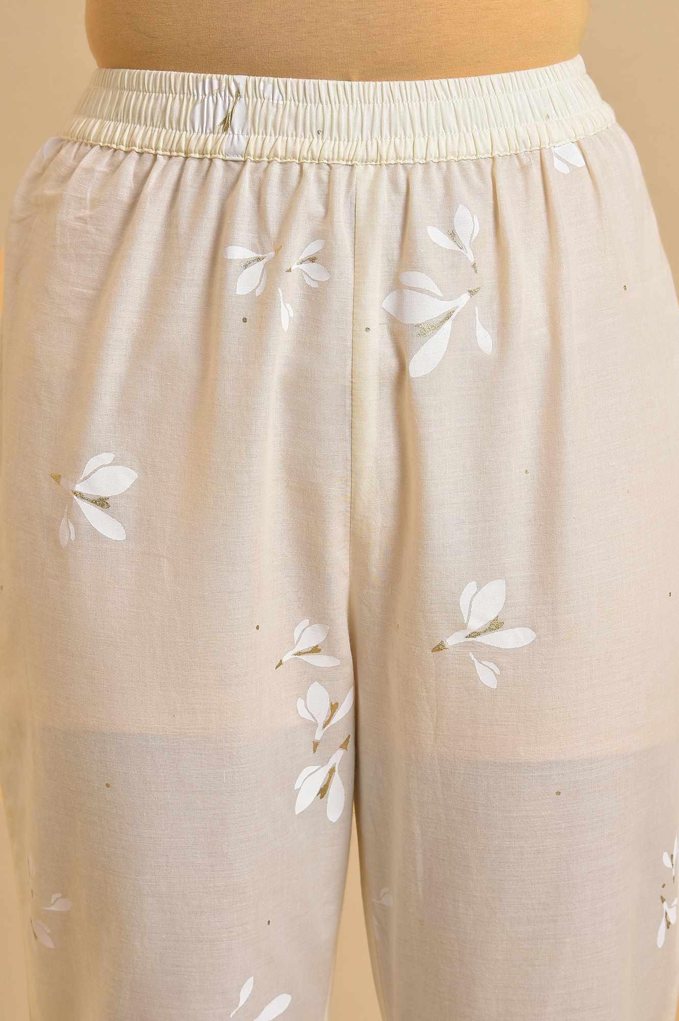 Ecru Floral Printed Shirt kurta Co-Ord Set With Belt - wforwoman