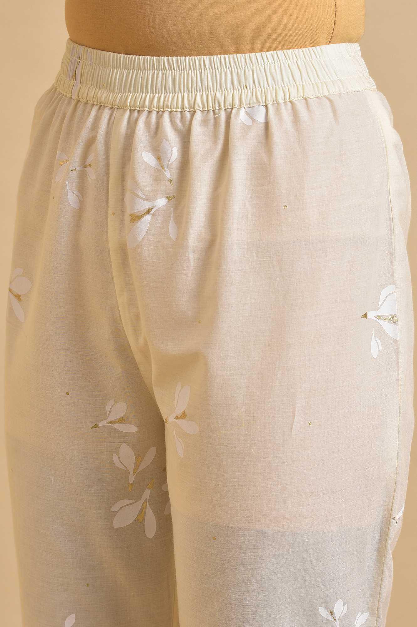 Ecru Floral Printed Shirt kurta Co-Ord Set With Belt - wforwoman