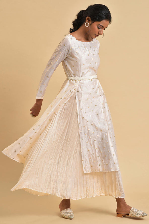 Layered Dress With Belt And Front Slit