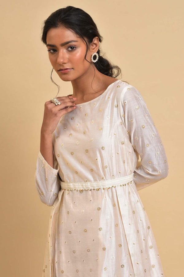 Layered Dress With Belt And Front Slit