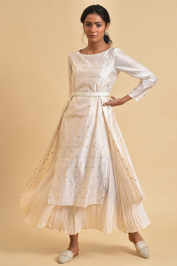 Layered Dress With Belt And Front Slit