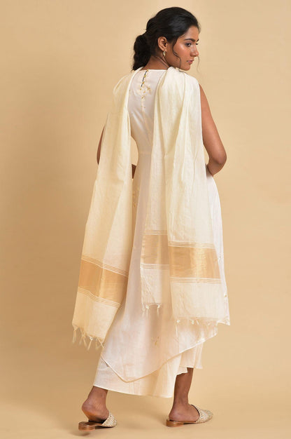 Ecru Layered Dress With Duptta Set - wforwoman