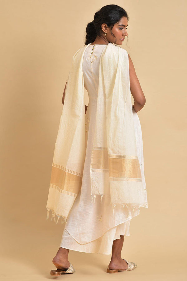 Ecru Layered Dress With Duptta Set