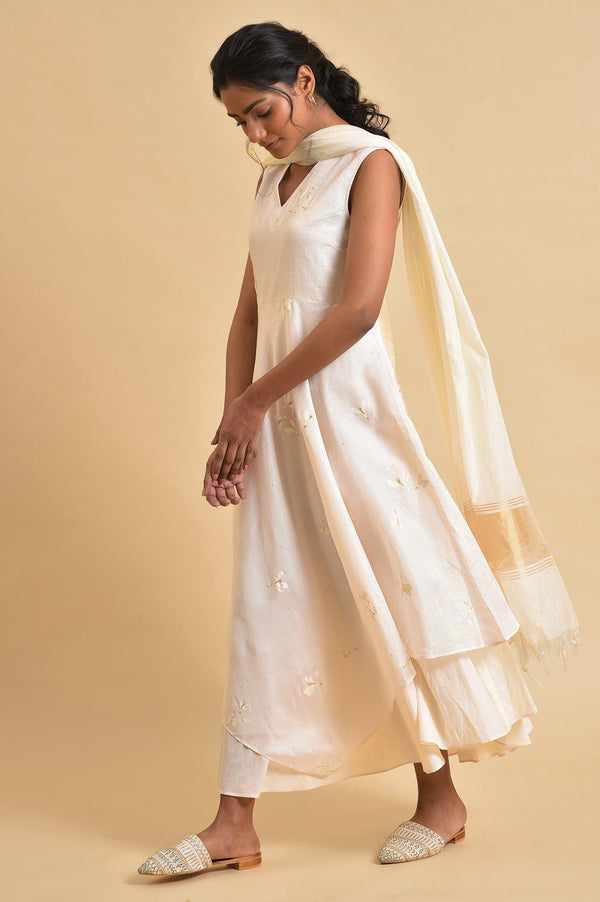 Ecru Layered Dress With Duptta Set