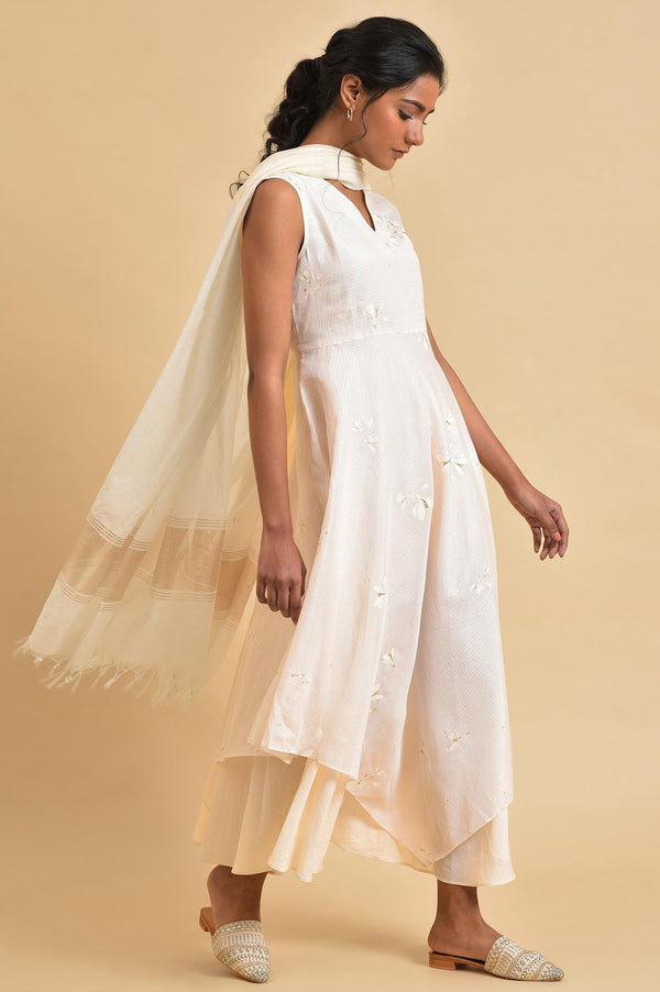 Ecru Layered Dress With Duptta Set