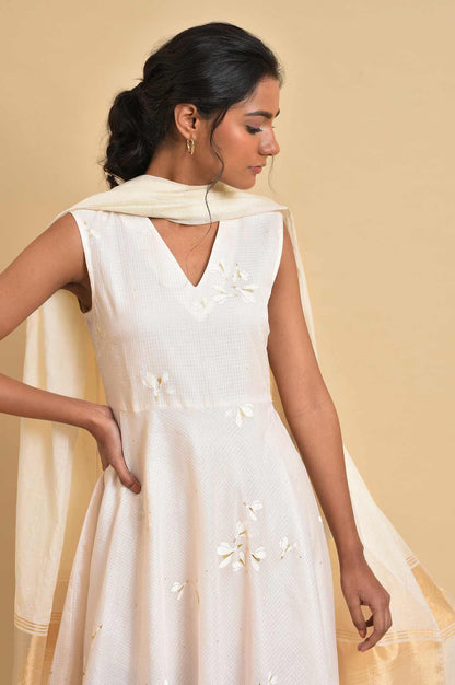 Ecru Layered Dress With Duptta Set - wforwoman