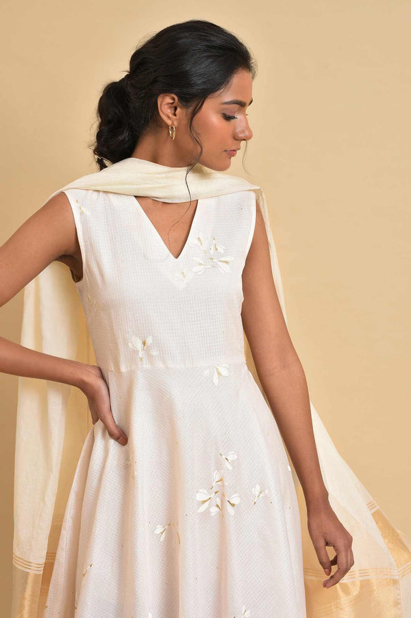 Ecru Layered Dress With Duptta Set