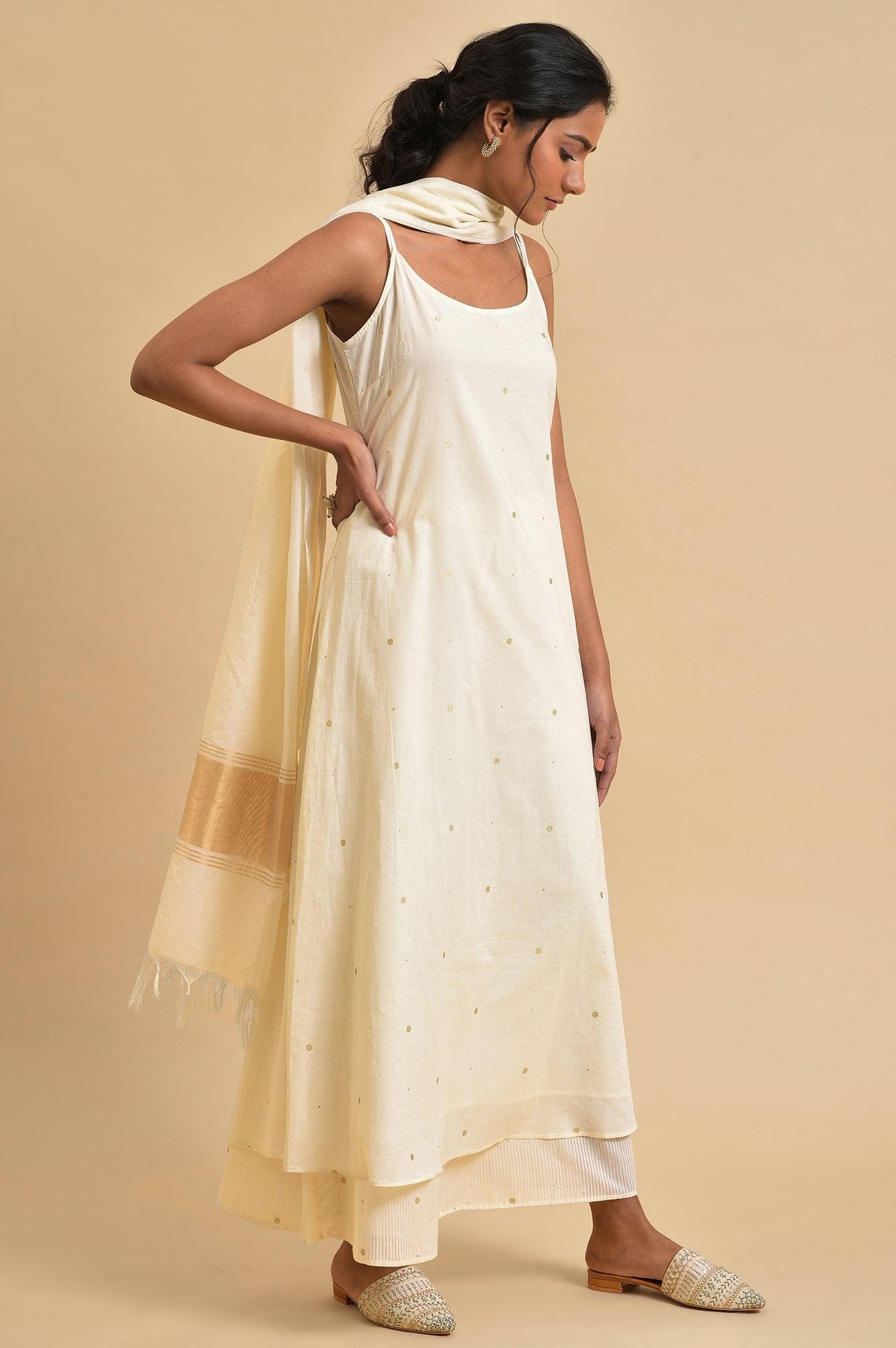 Ecru Slip kurta Set With Inner - wforwoman