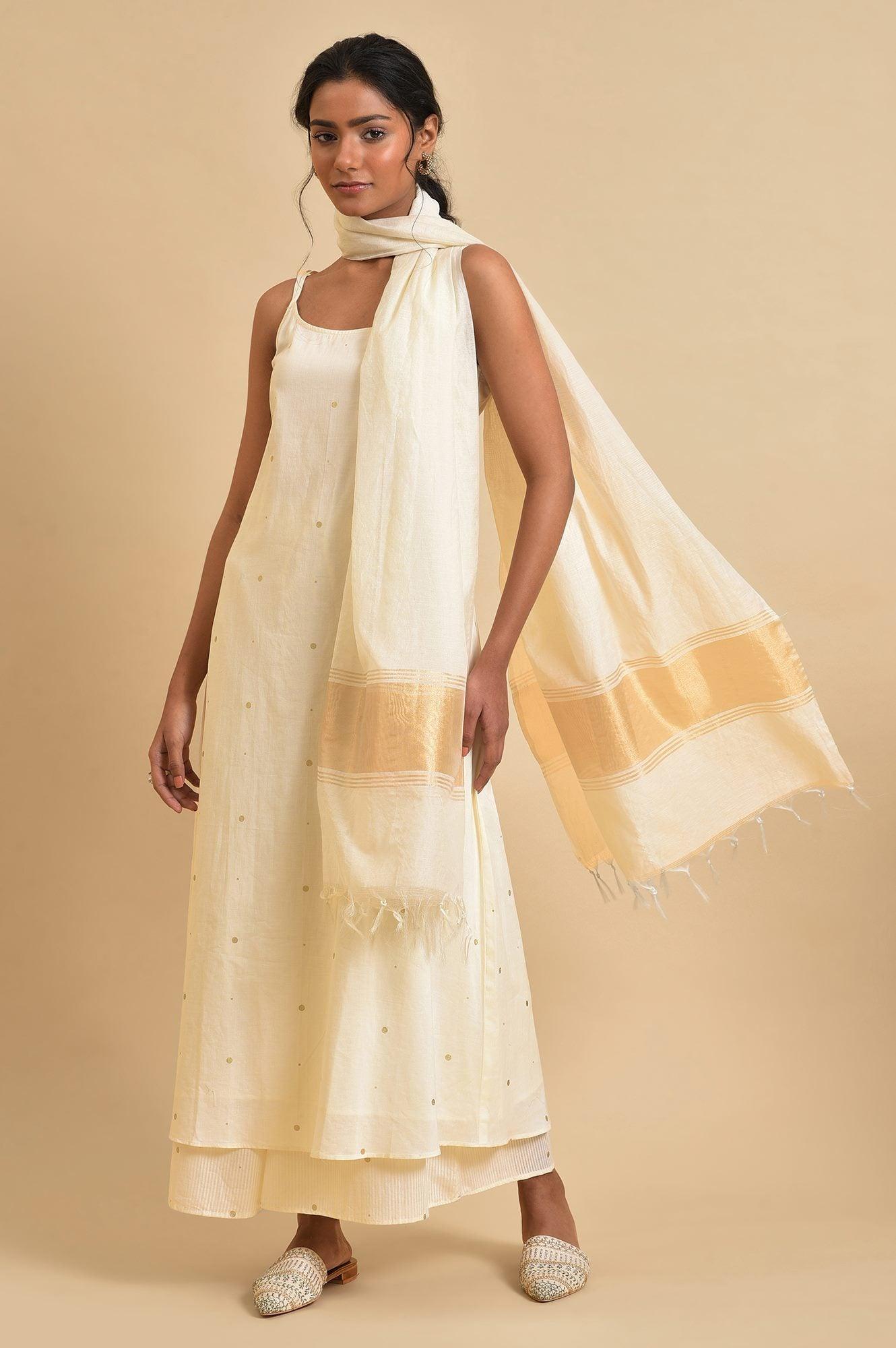 Ecru Slip kurta Set With Inner - wforwoman