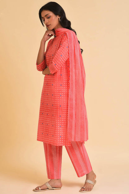 Light Red Printed kurta, Pants &amp; Dupatta Co-Ord Set - wforwoman