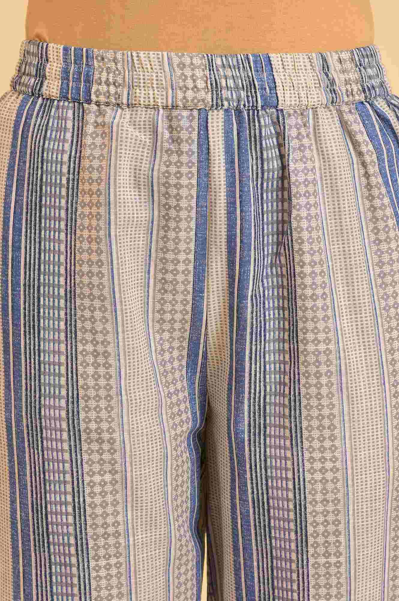 Ecru Bird Printed kurta, Straight Pants And Dupatta Set - wforwoman