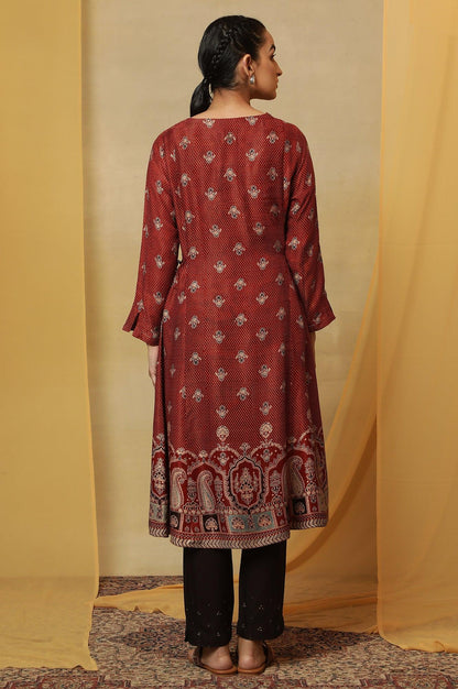 Brick Red Ajrakh Print Kurta In Lustrous Satin - wforwoman