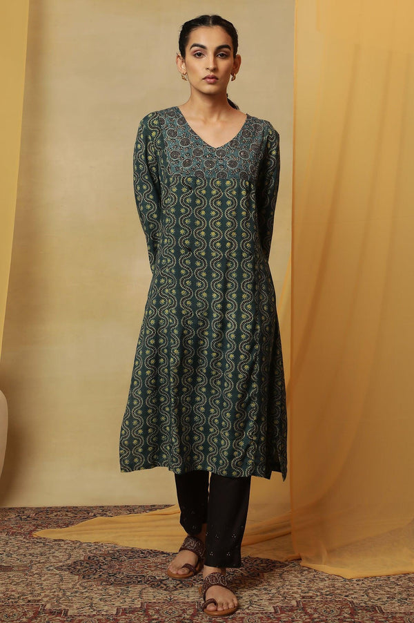 Teal Blue Ajrakh Print Kurta