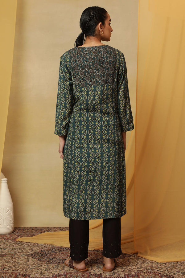 Teal Blue Ajrakh Print Kurta