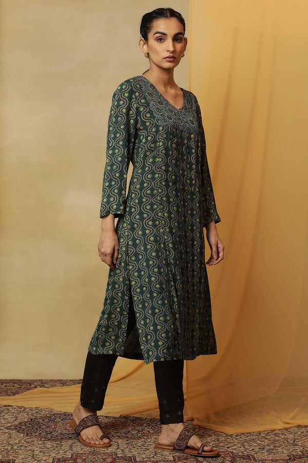 Teal Blue Ajrakh Print Kurta