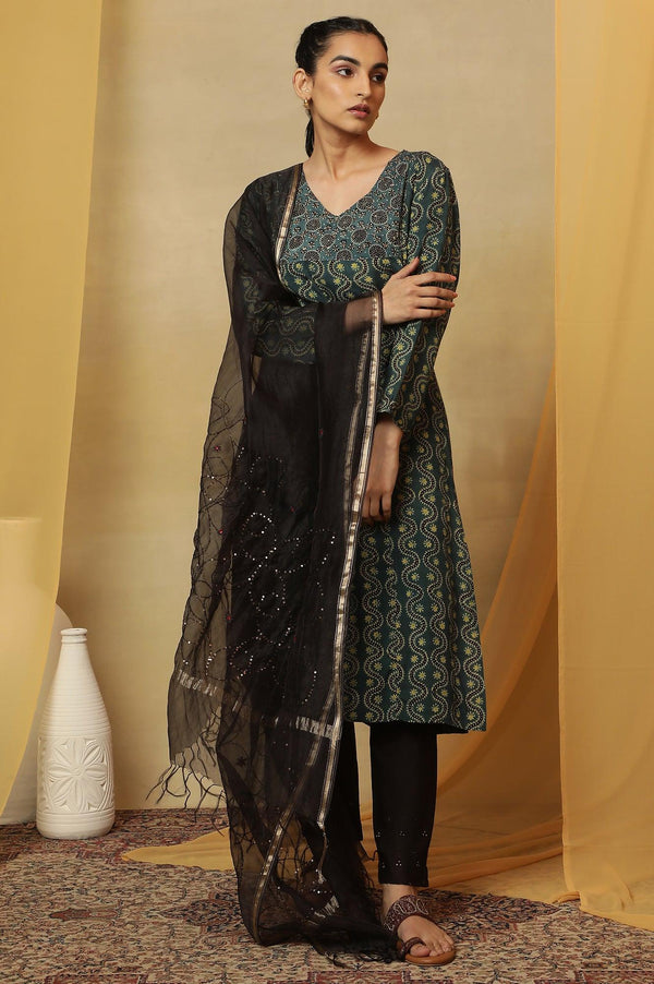 Teal Blue Ajrakh Print Kurta