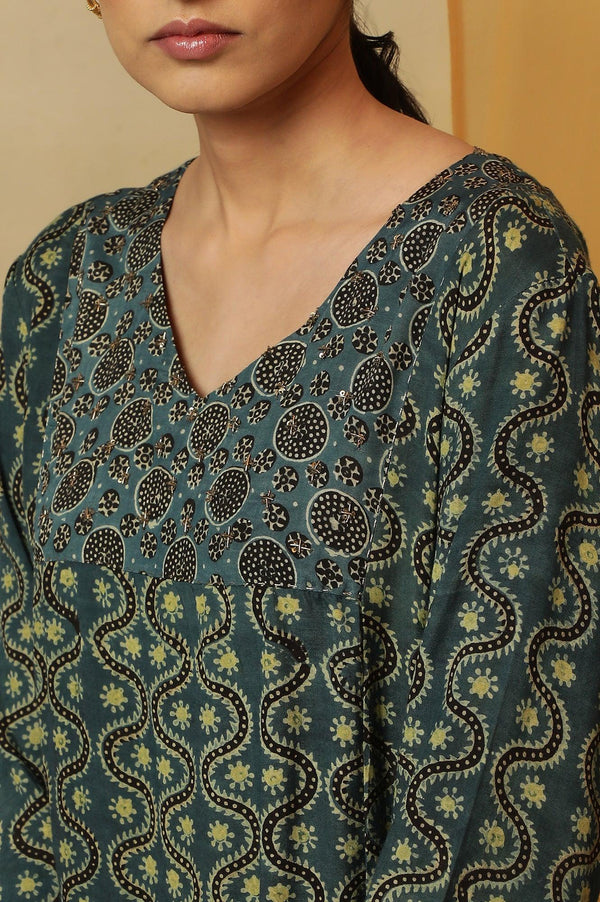 Teal Blue Ajrakh Print Kurta