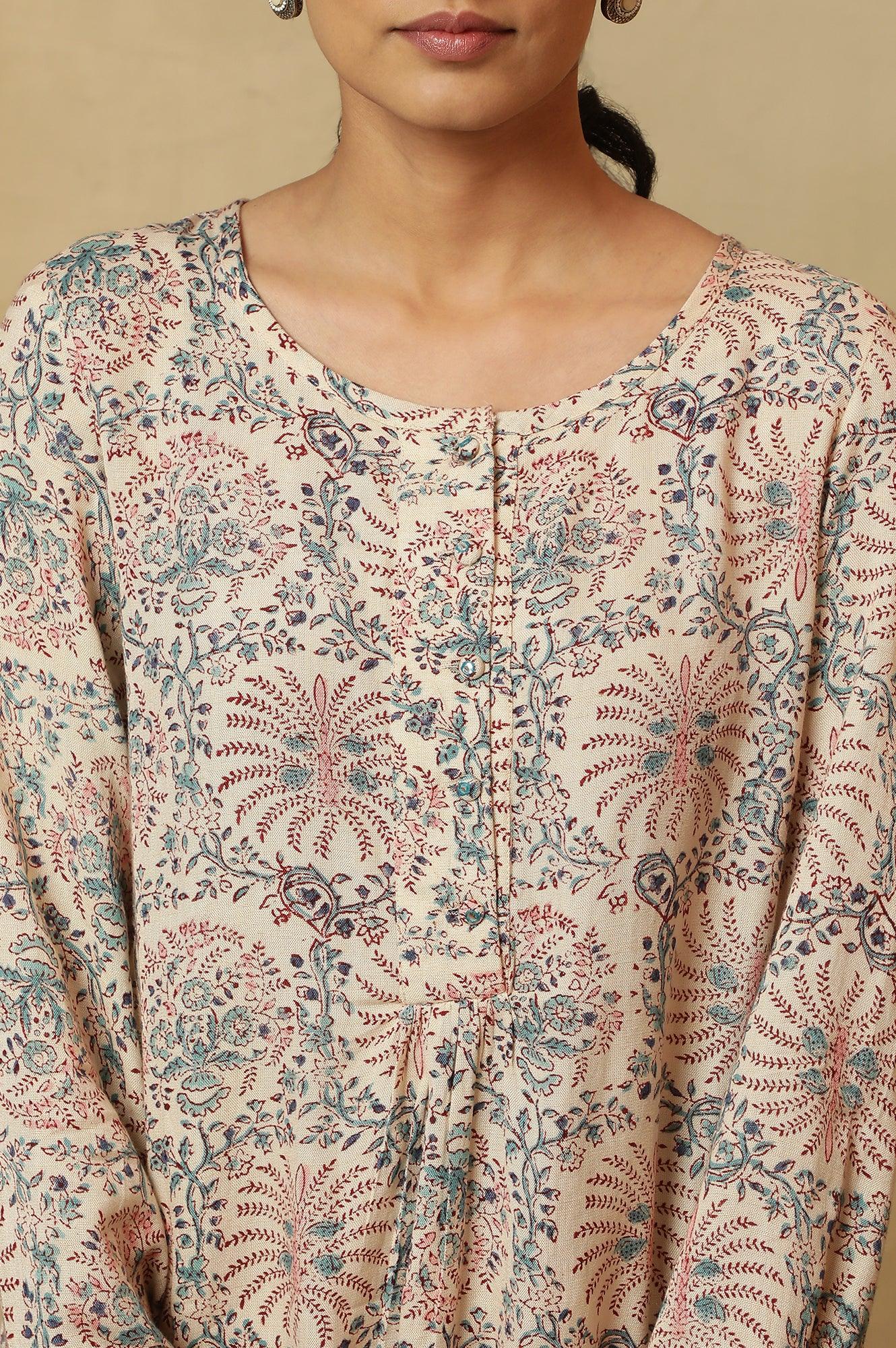 Pale Yellow Block Print Round Neck Top - wforwoman