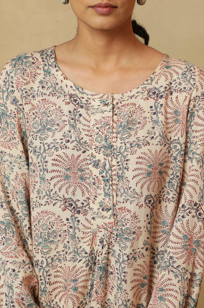 Pale Yellow Block Print Round Neck Top - wforwoman