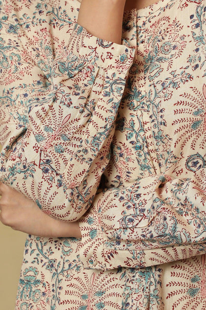 Pale Yellow Block Print Round Neck Top - wforwoman