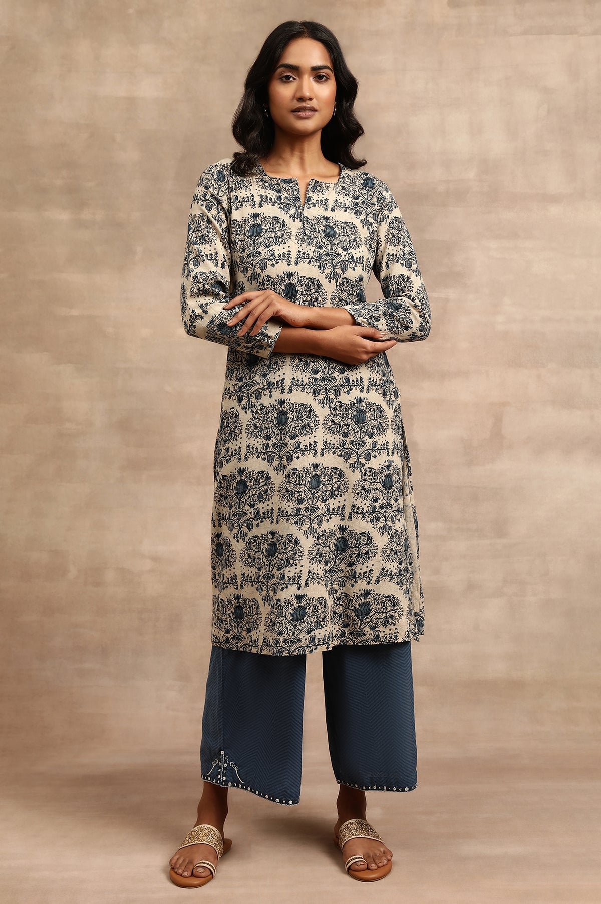Natural Cotton Flax Hand Block Print kurta - XS