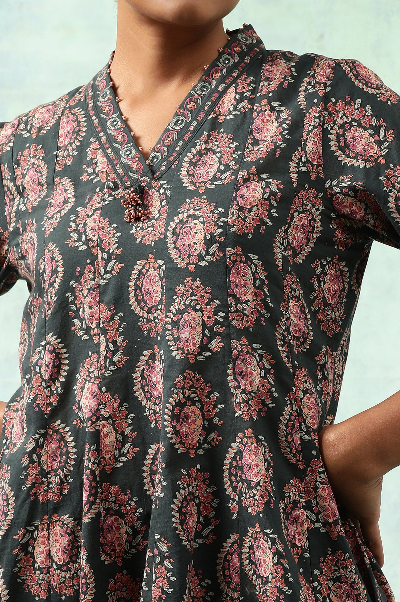 Dark Green Hand Block Print Flared kurta