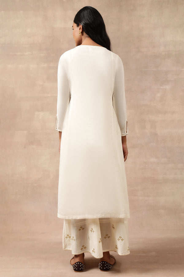 Ecru Cotton Voile Zardozi kurta