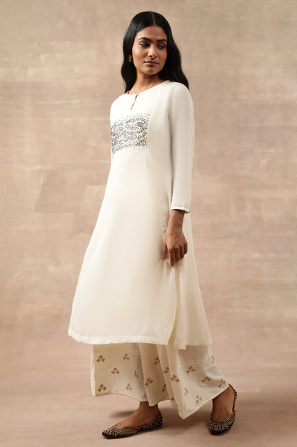 Ecru Cotton Voile Zardozi kurta