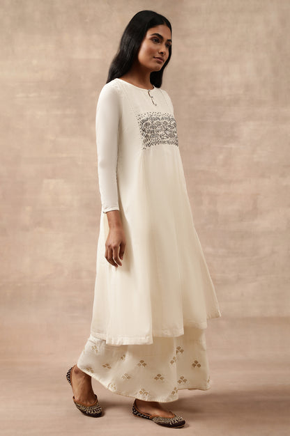 Ecru Cotton Voile Zardozi kurta