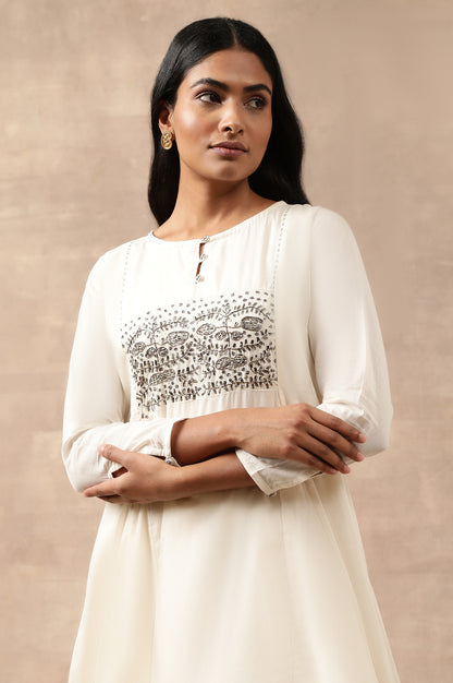 Ecru Cotton Voile Zardozi kurta