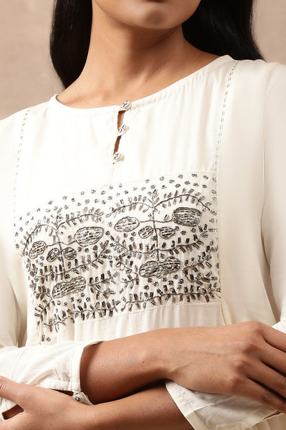 Ecru Cotton Voile Zardozi kurta