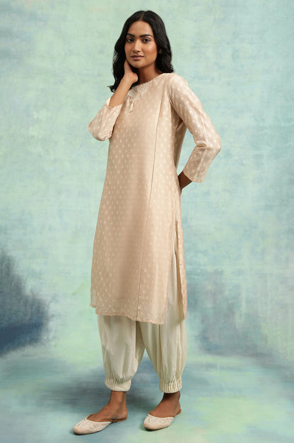 Pink Cotton Silk Dobby kurta With Embroidery