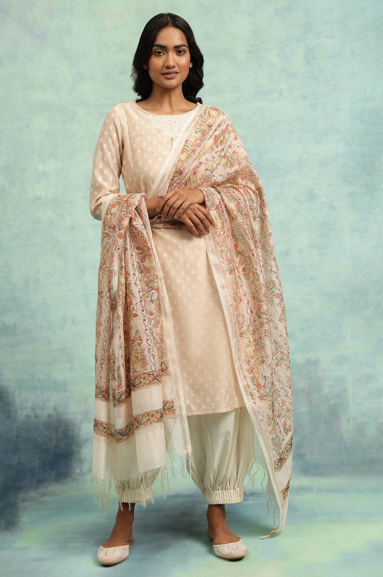 Pink Cotton Silk Dobby kurta With Embroidery