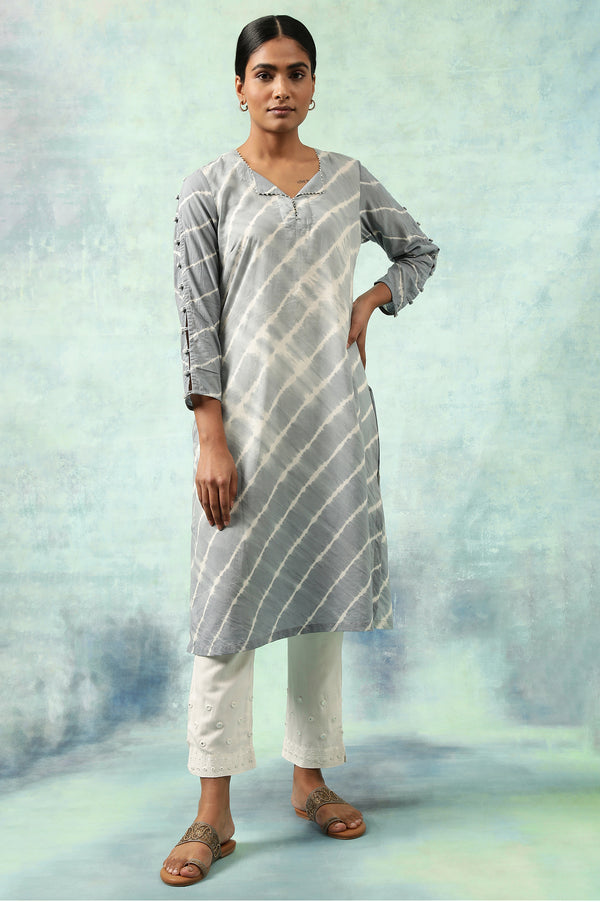 Light Blue Lehariya kurta In Soft Voile