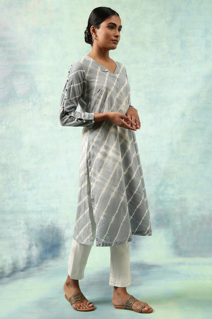 Light Blue Lehariya kurta In Soft Voile