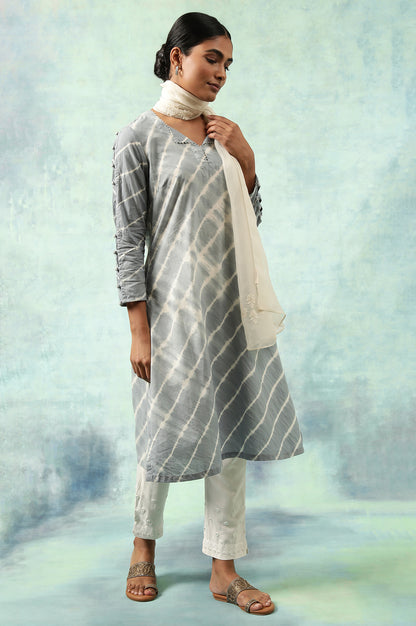 Light Blue Lehariya kurta In Soft Voile