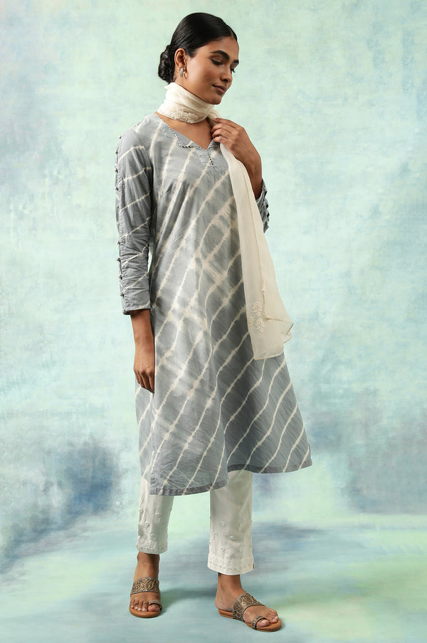 Light Blue Lehariya kurta In Soft Voile