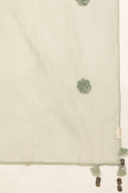 Green Hand Block Print Dress With Organza Sleeves