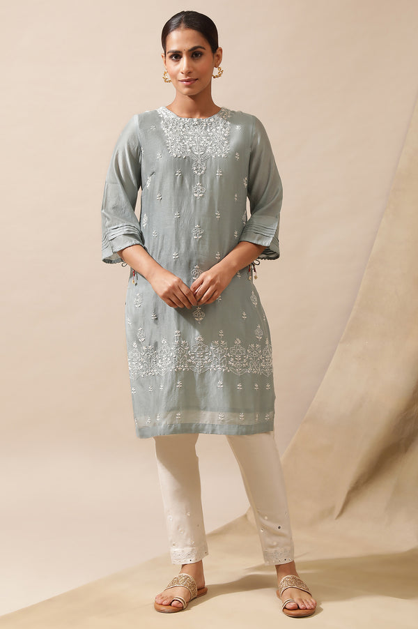 Grey Mist Cotton Silk Chikankari Kurta